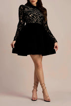 Setlla Long Sleeve Hollow Velvet Mini Dress Flowering Girl