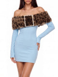 Ovrisse Off Shoulder Faux Fur Mini Dress Flowering Girl