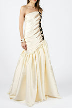 One Shoulder Satin Ruched Maxi Dress Flowering Girl
