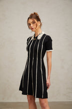 Zazie Black Vertical-Striped Ruffle-Trim Knit Mini Dress Flowering Girl
