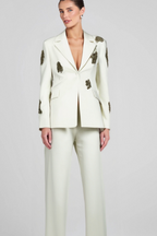 Winee Rhinestones Embellished Blazer Set White Flowering Girl