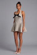 Halter Neck Mini Dress with Bow Print Flowering Girl
