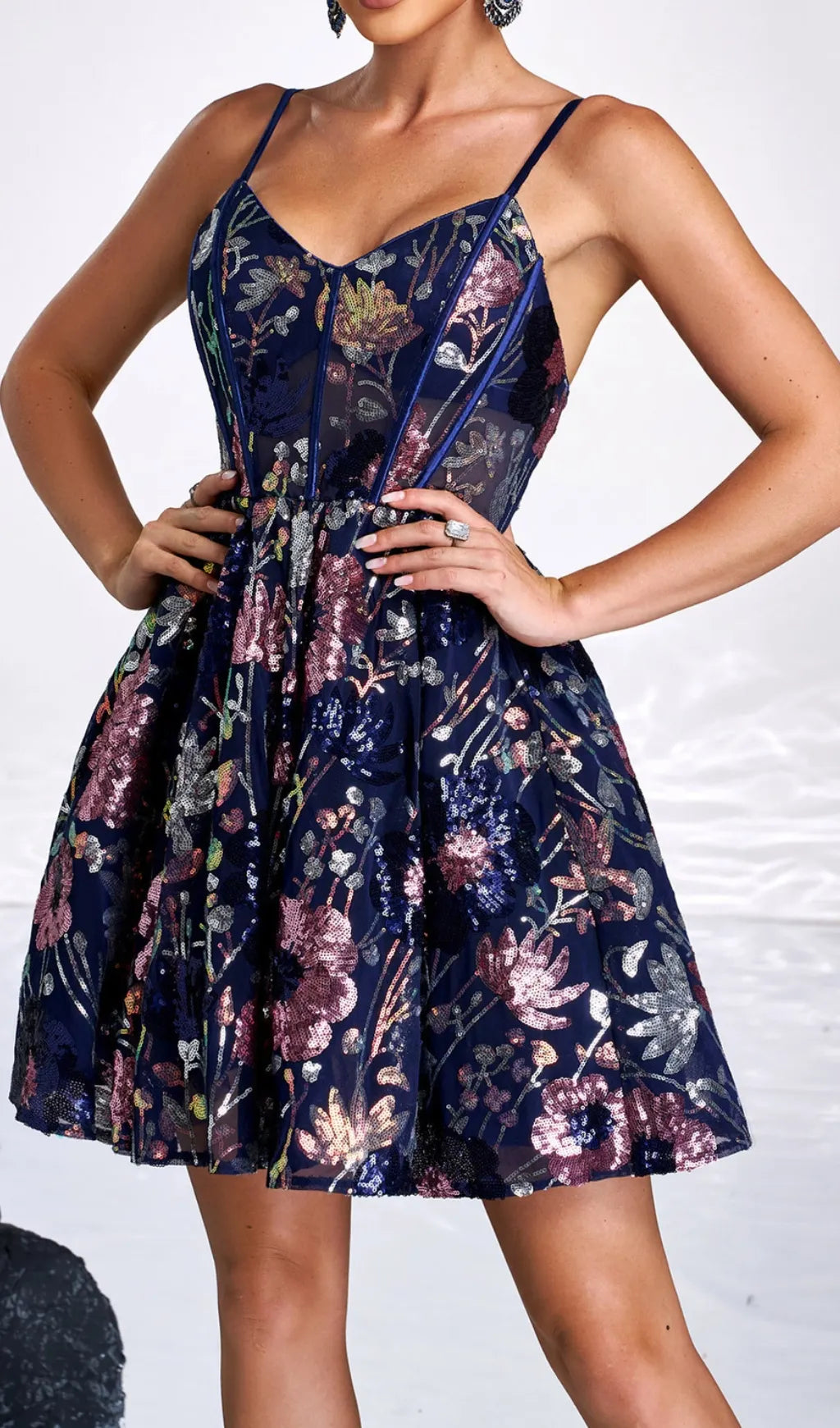 Cedar Navy Flower Corset Mini Dress Flowering Girl