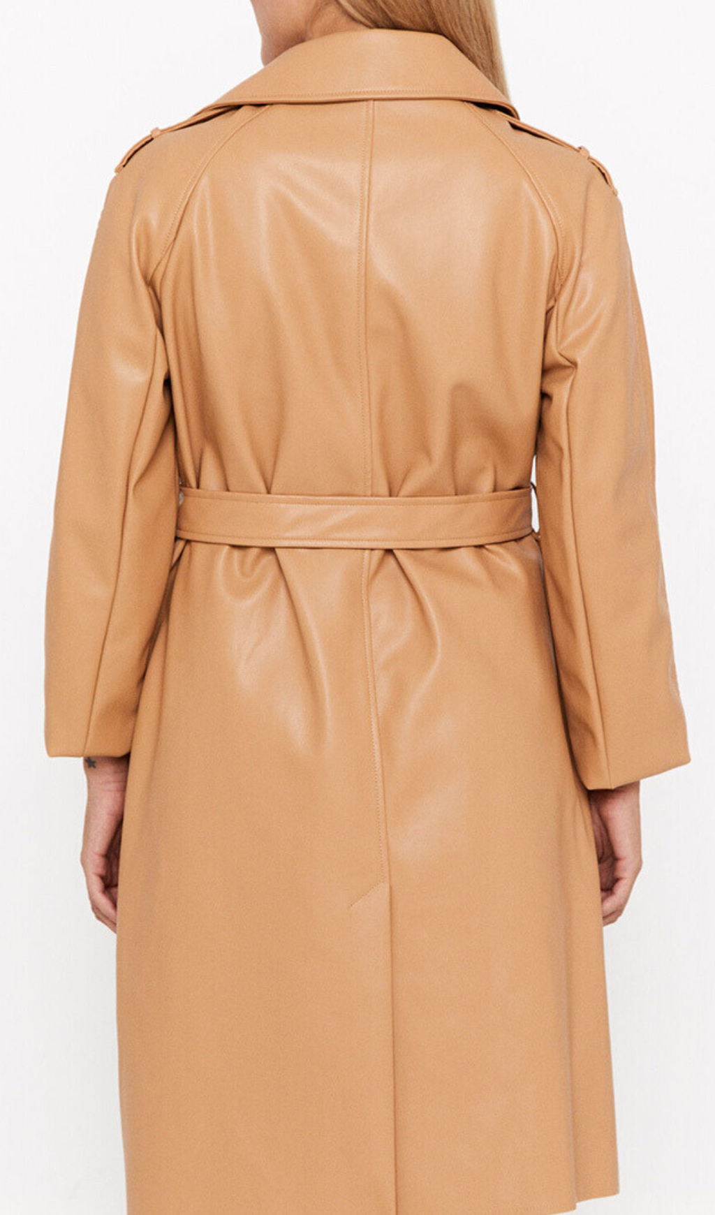 Faux Leather Double-Breasted Coat In Brown Yellow Flowering Girl