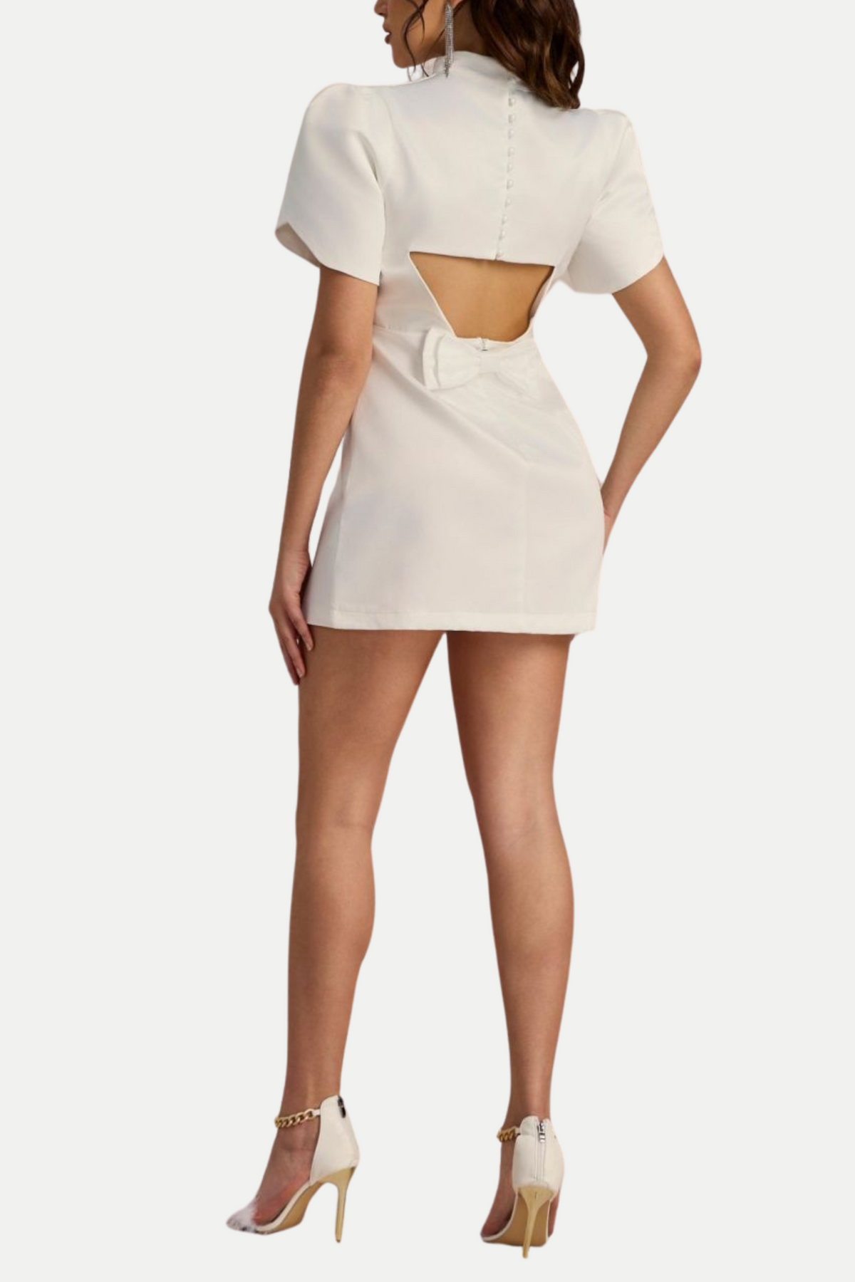 Cutout Bowknot Mini Dress In White Flowering Girl