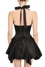 Charnelle Halter Silky Mini Dress - Black Flowering Girl