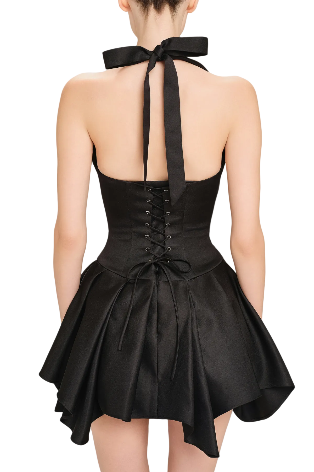 Charnelle Halter Silky Mini Dress - Black Flowering Girl