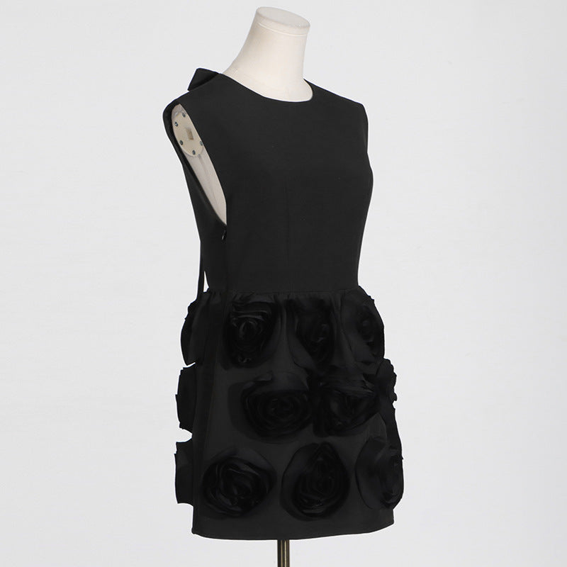 Xaviera Rose Applique Mini Dress In Black Flowering Girl