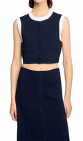Two Tone Cropped Sleeveless Cardigan Flowering Girl