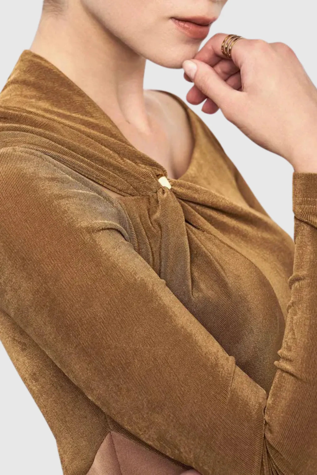 Samaro Asymmetric Cutout Panel Midi Dress - Brown Flowering Girl