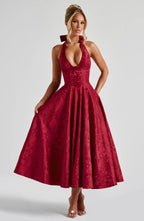 Effie Back Bow Midi Dress - Red Flowering Girl
