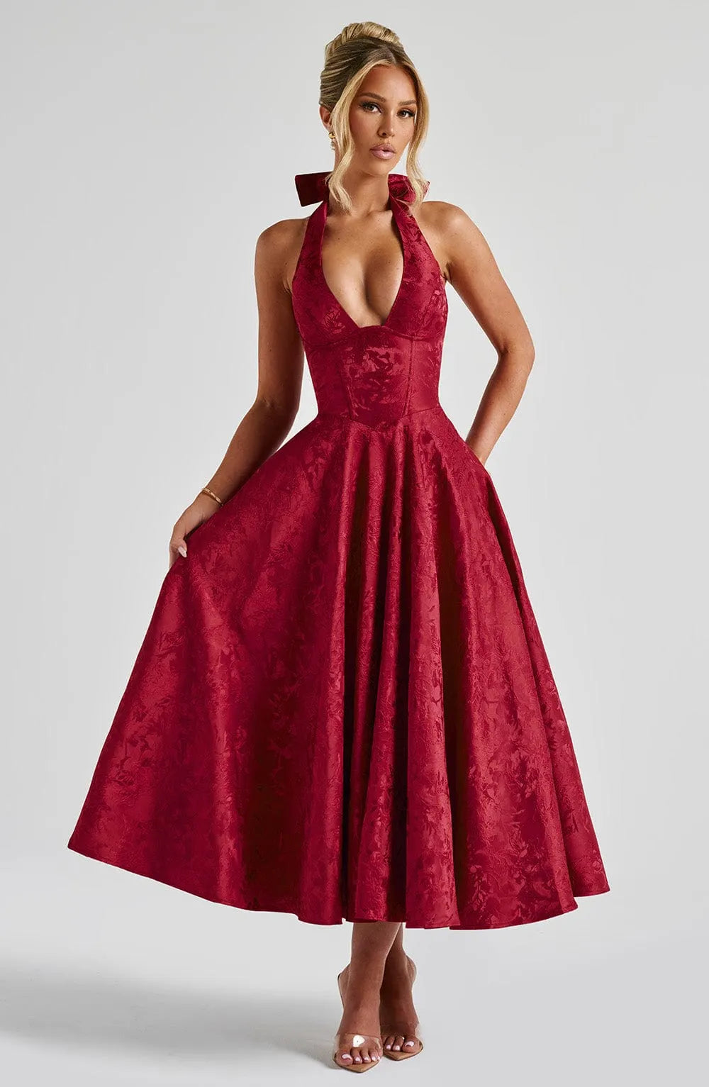 Effie Back Bow Midi Dress - Red Flowering Girl