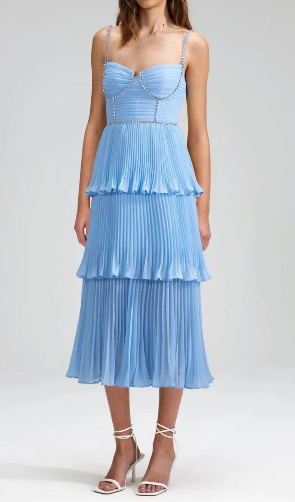 Diamond Pleated Layered Midi Dress Flowering Girl