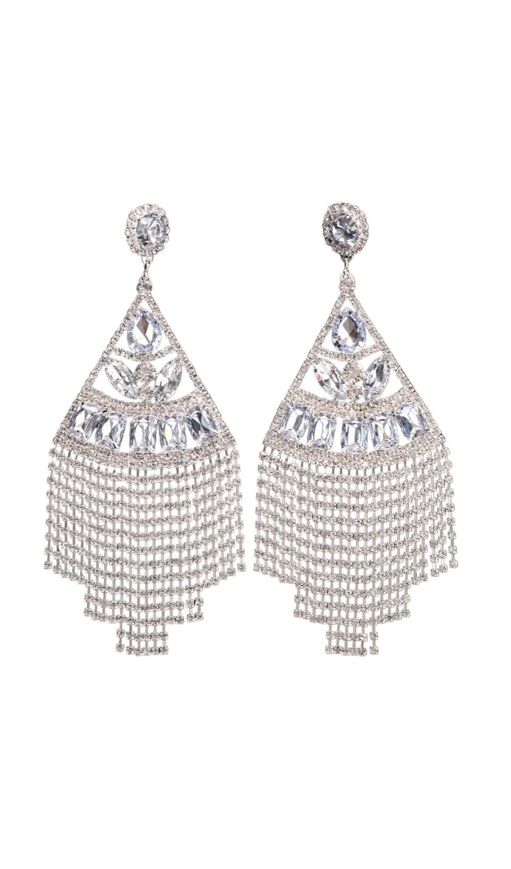 Gold Statement Crystal Drop Tassel Earrings Flowering Girl