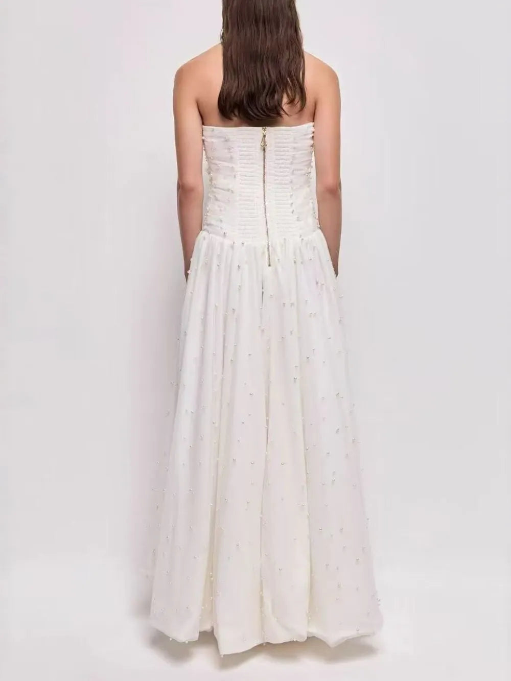 Milana White Strapless Beaded Maxi Dress Flowering Girl