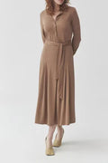 Drawstring Waist Midi Dress In Brown Flowering Girl
