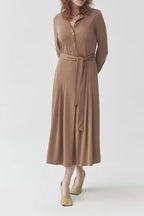 Drawstring Waist Midi Dress In Brown Flowering Girl