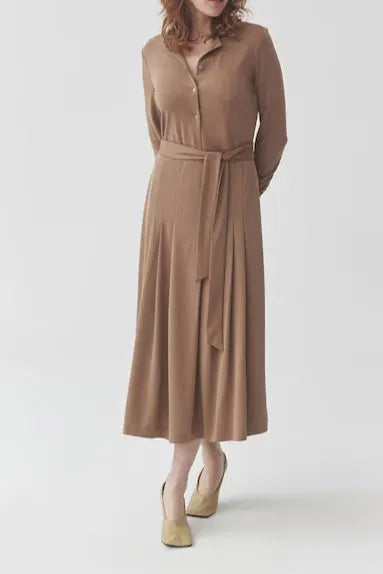 Drawstring Waist Midi Dress In Brown Flowering Girl