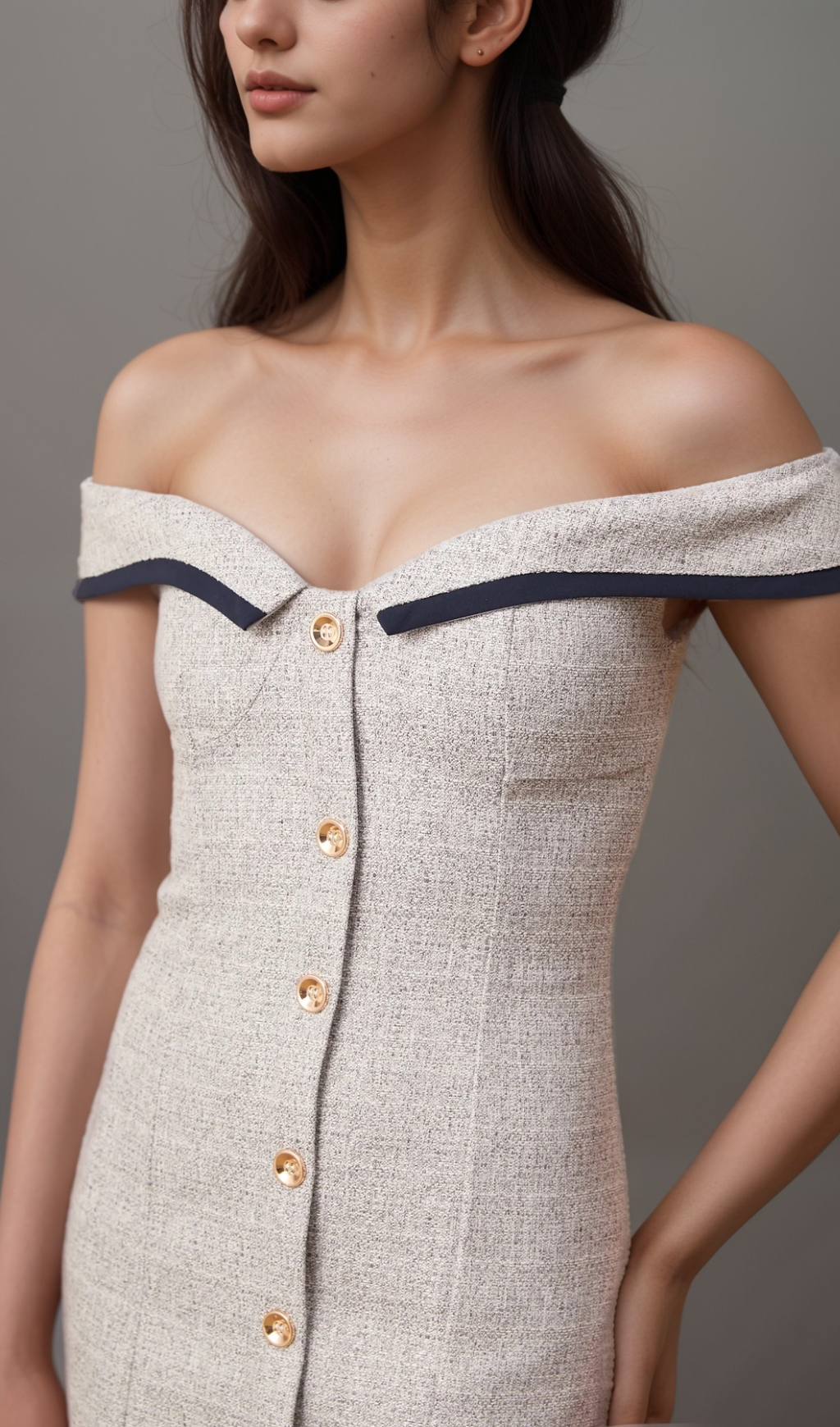 Noémie grey off-shoulder A-line mini dress Flowering Girl