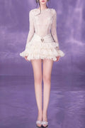 Eudora Lace Embroidery Ruched Trim Mini Dress In White Flowering Girl