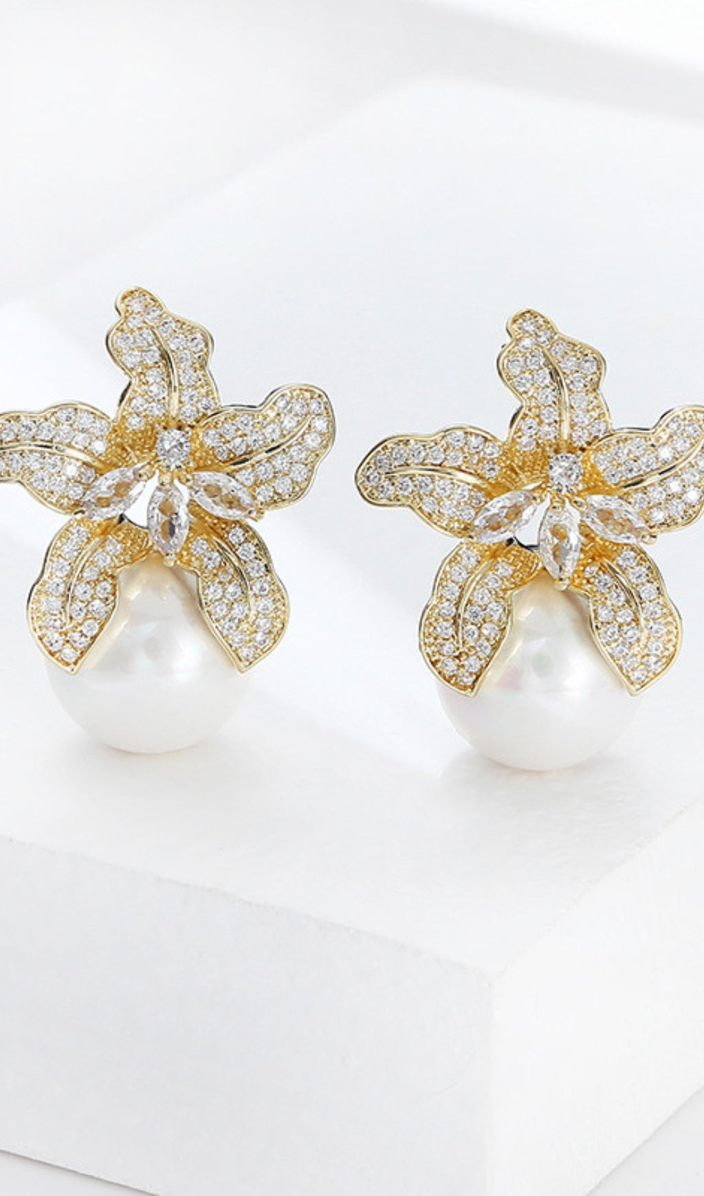 Lily Gold Pearl Earrings Flowering Girl