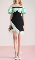 Cielo Black Off-Shoulder Feather Mini Dress Flowering Girl