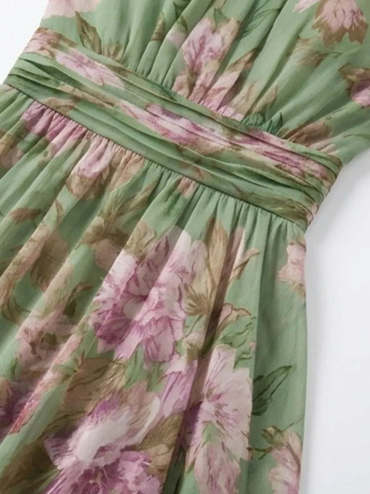 Polly Green Floral Chiffon Halter Maxi Dress Flowering Girl