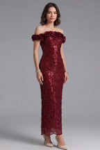 Burgundy Sequined Mesh Column Gown Flowering Girl