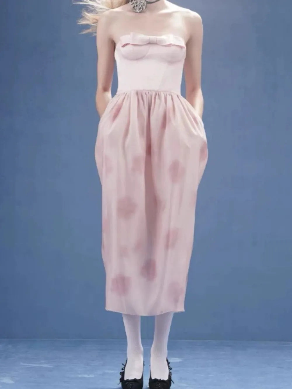 Marjani Pink Strapless Bow Midi Dress Flowering Girl