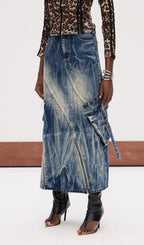 Jamie Deconstruct Bleached Denim Maxi Skirt Flowering Girl