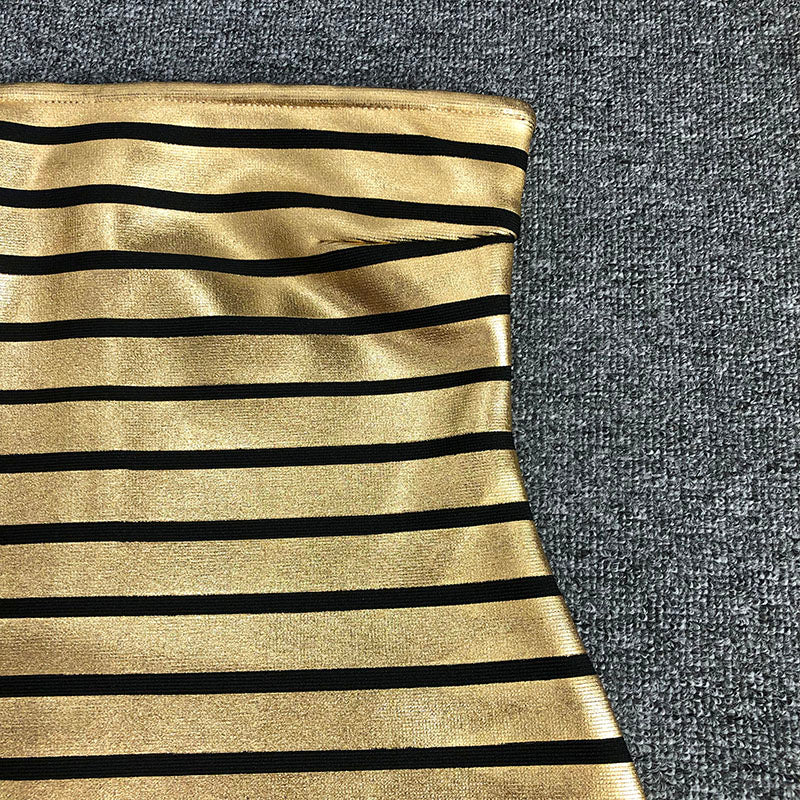 Strapless Metallic Stripe Maxi Dress Flowering Girl