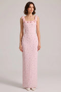 Pink 3D Rose Strap All Over Pearl Beaded Mermaid Maxi Gown Flowering Girl