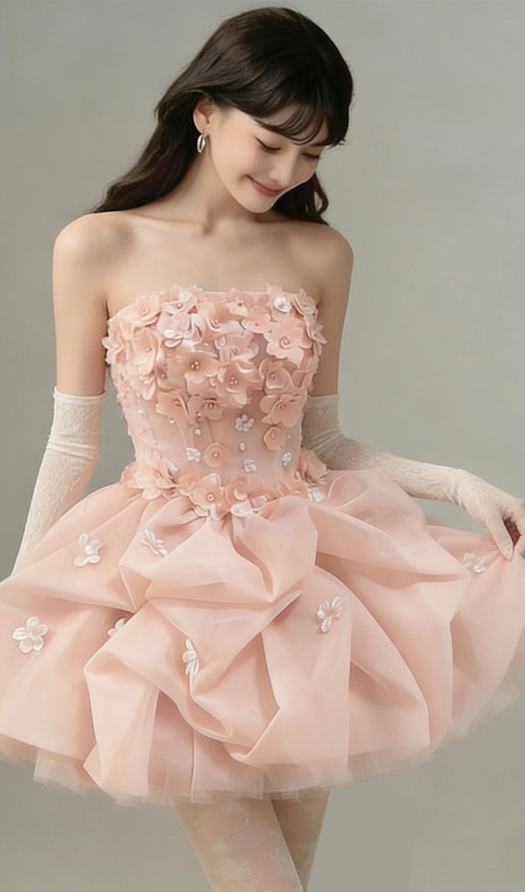 Krista Pink Strapless Flower Mini Dress Flowering Girl