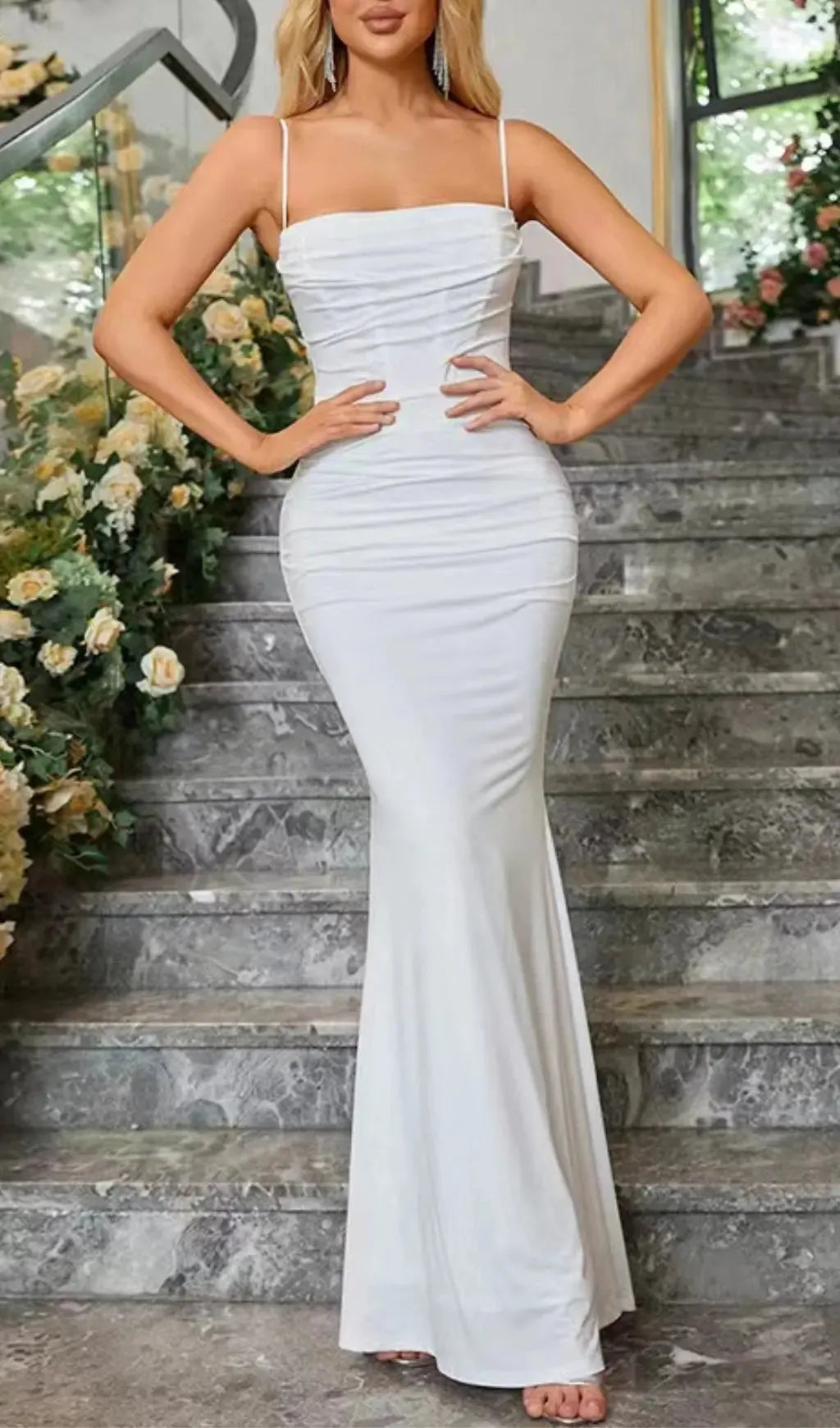 White Draped Corset Maxi Dress Flowering Girl