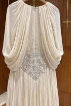 Cream Chiffon A-Line Gown with Cape Sleeves Flowering Girl