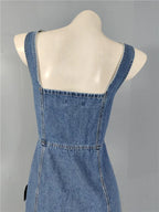 Denim Suspender Square Neck Slim Mini Dress Flowering Girl