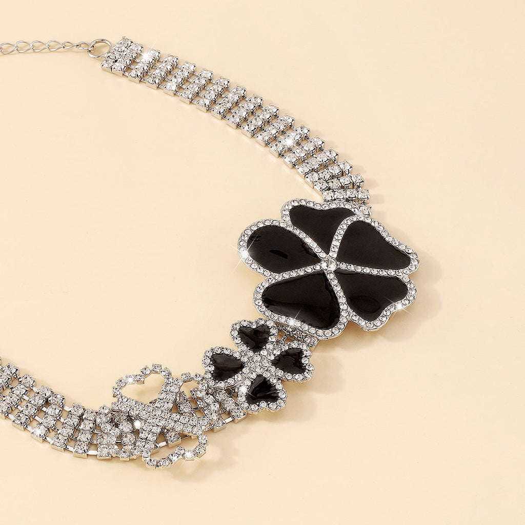 Geometric Flower Rhinestone Choker Flowering Girl