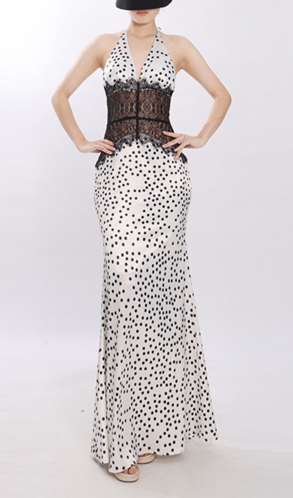 Jezziel Halter Lace Dot Maxi Dress Flowering Girl