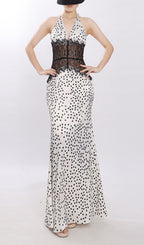 Jezziel Halter Lace Dot Maxi Dress Flowering Girl