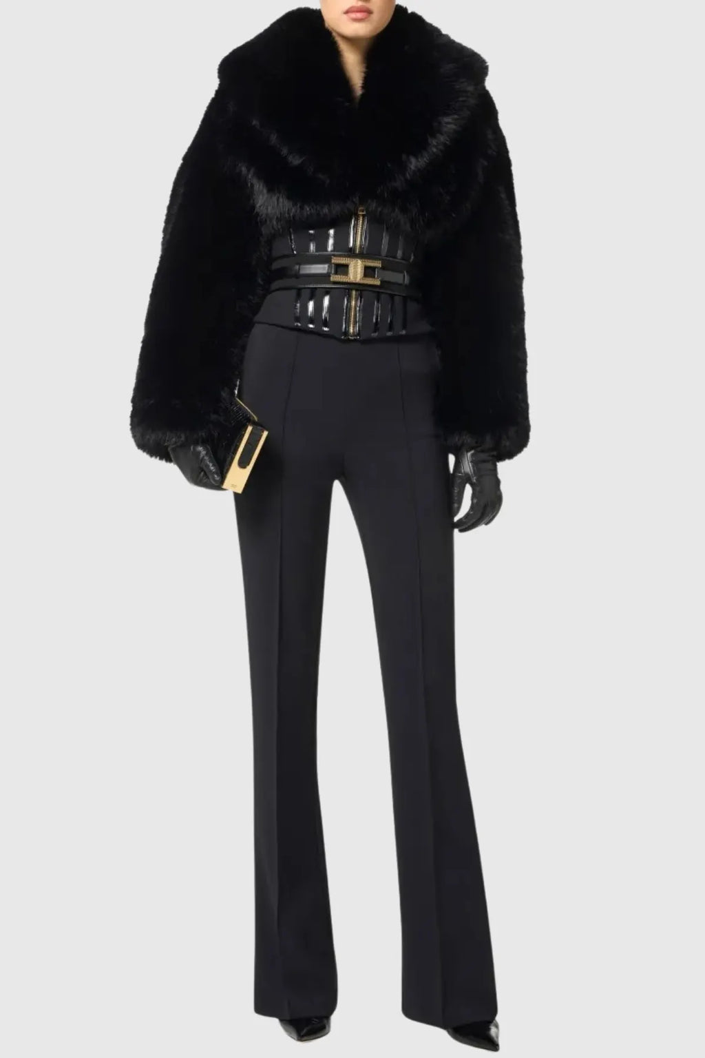 Adelaide Faux Fur Corset Jacket In Black Flowering Girl