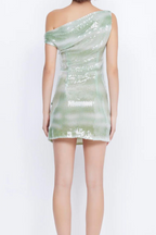 Charlotte Asymmetrical Sequin Mini Dress In Green Flowering Girl