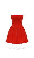 tomato red strapless pleated mini dress Flowering Girl