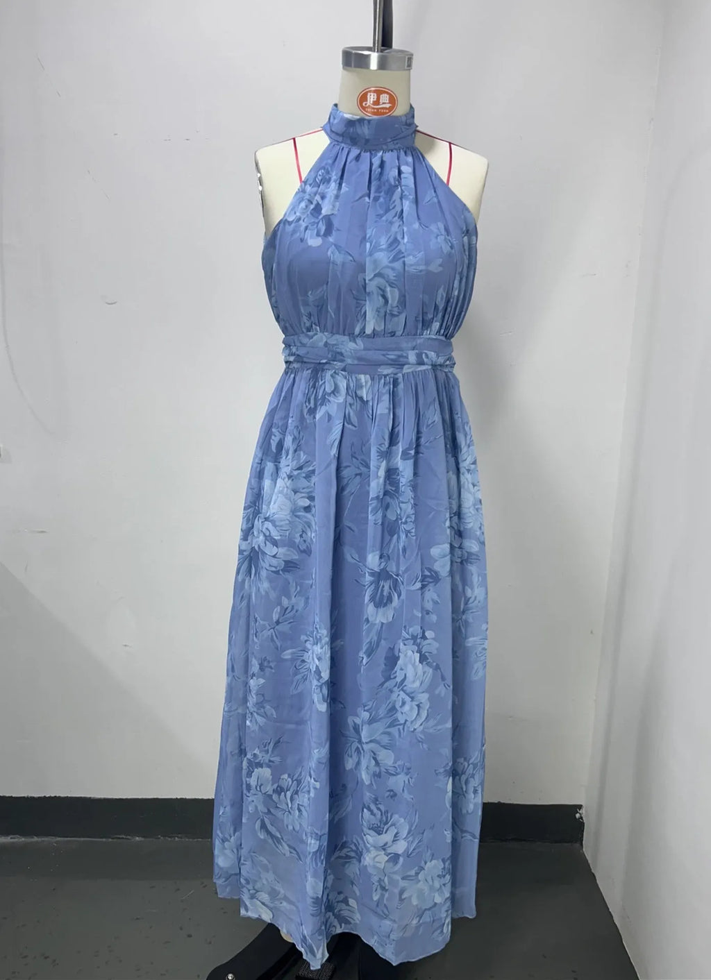 Polly Green Floral Chiffon Halter Maxi Dress Flowering Girl