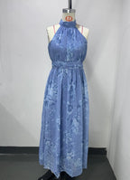 Polly Green Floral Chiffon Halter Maxi Dress Flowering Girl