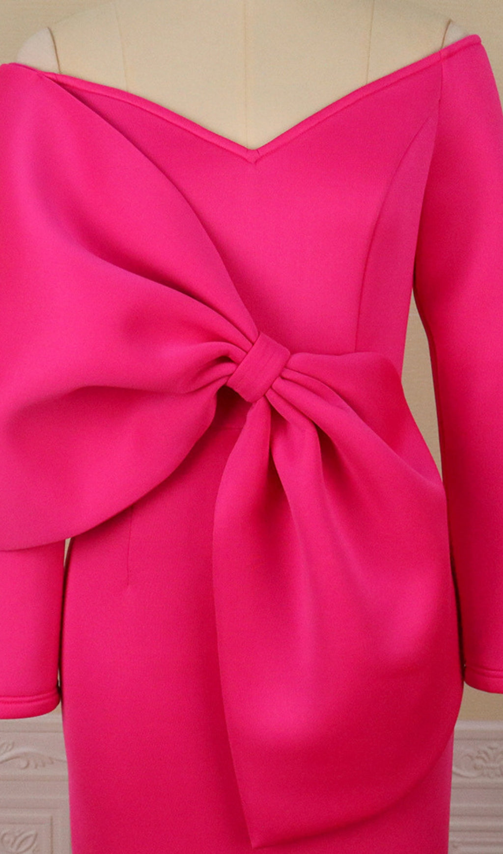 Batan Pink Bow Long Sleeve Midi Dress Flowering Girl