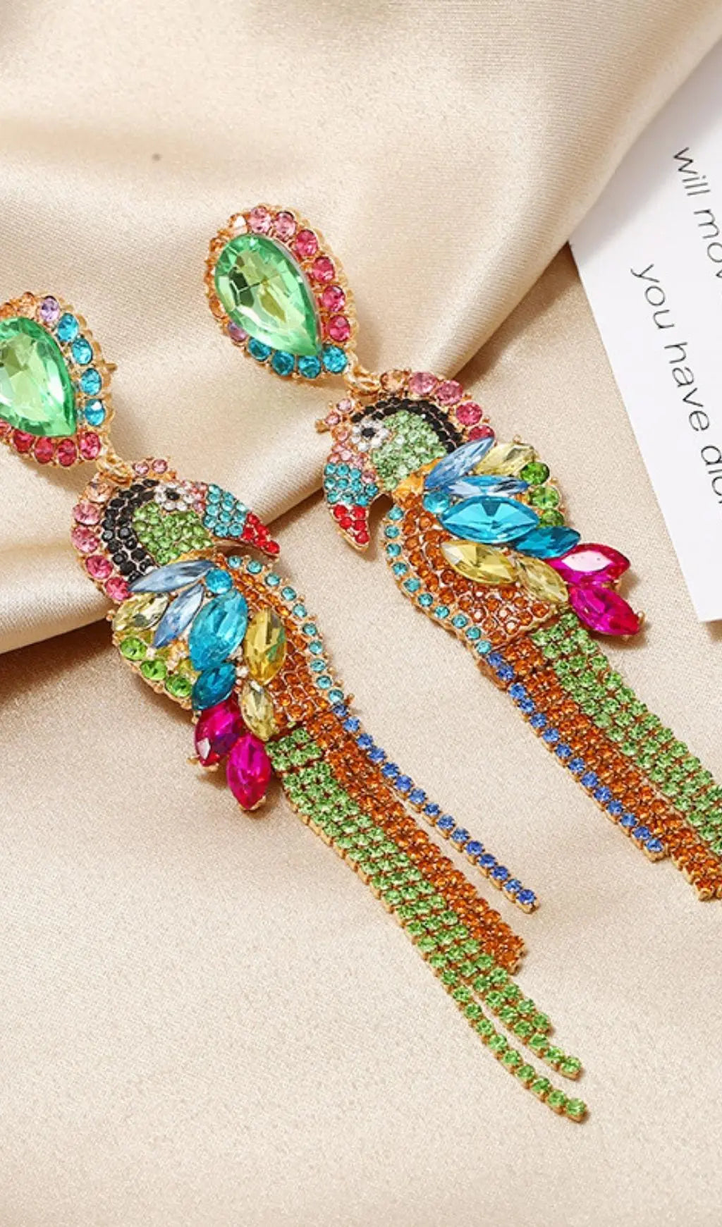 Parrot Diamonate Earrings Flowering Girl