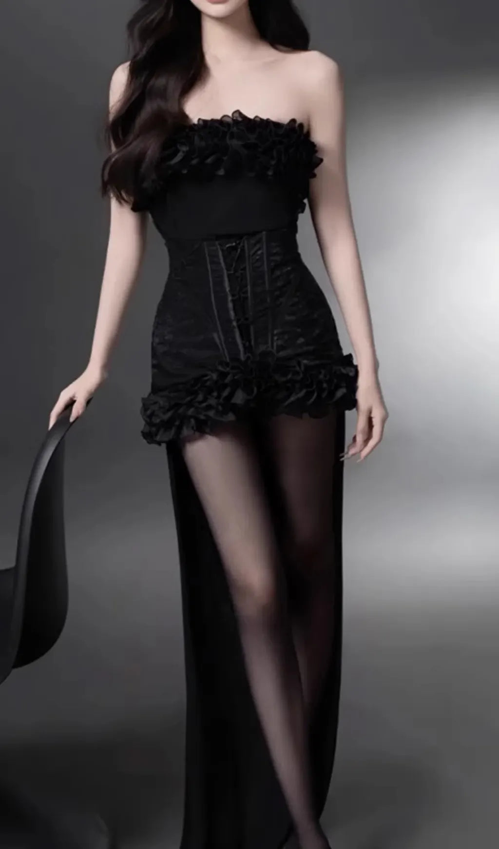 Eithne Black Strapless Mini Dress Flowering Girl