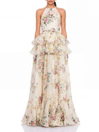 Ravelix Floral Ruffle Maxi Dress In Beige Flowering Girl