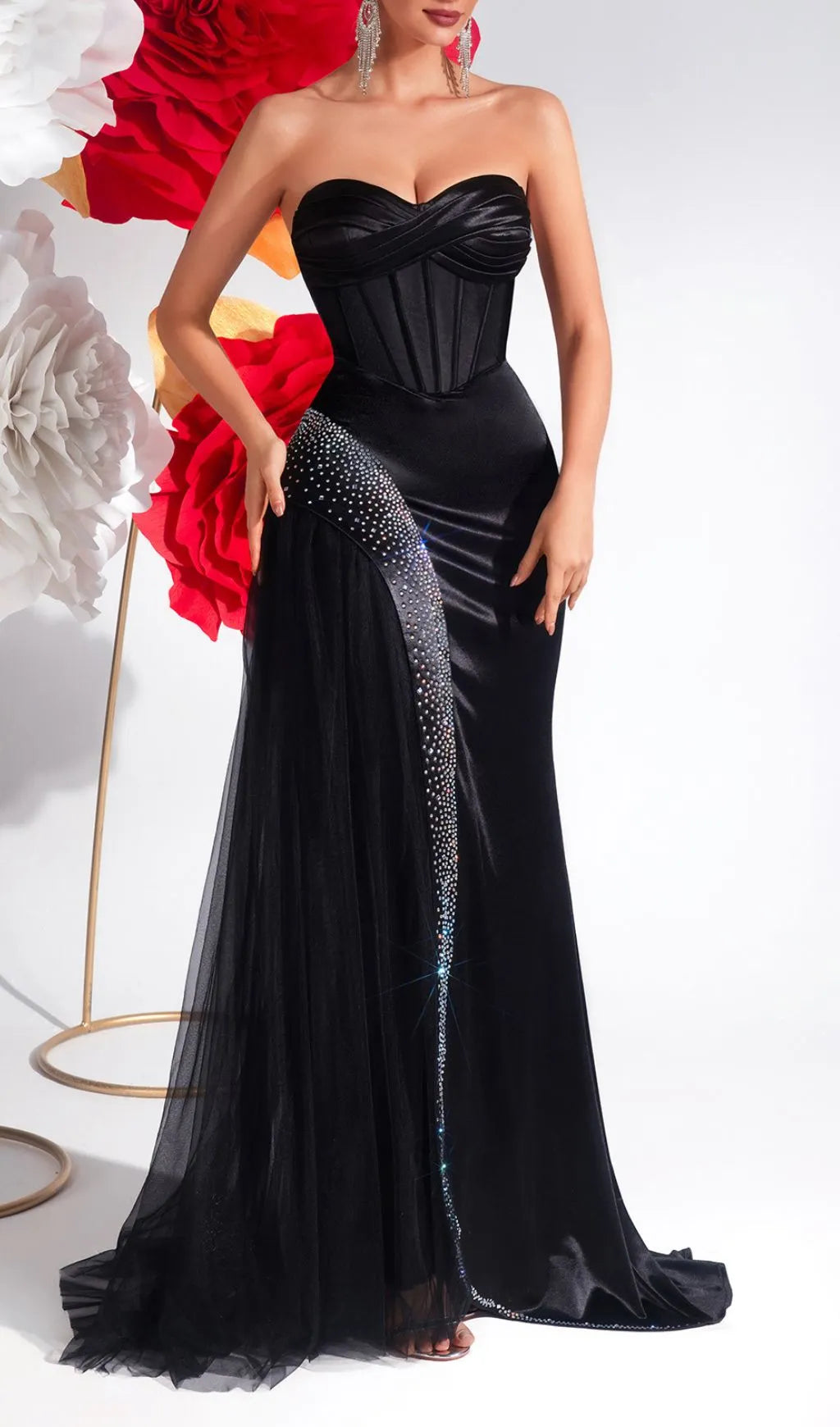 Kaiha Black Strapless Corset Maxi Dress Flowering Girl