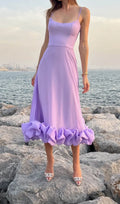 Suspender A-Line Midi Dress In Purple Flowering Girl